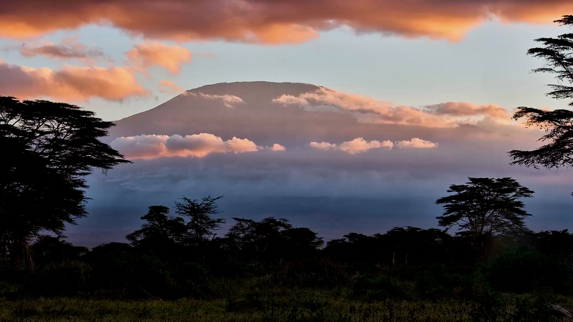 Kilimanjaro Glows Beneath the Evening Clouds