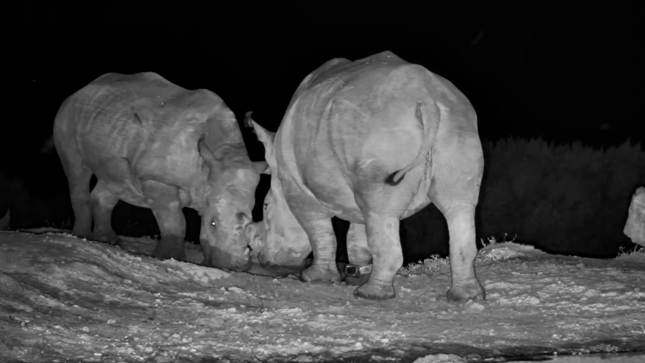 Who’s Stronger? Rhinos Test Each Other After Dark